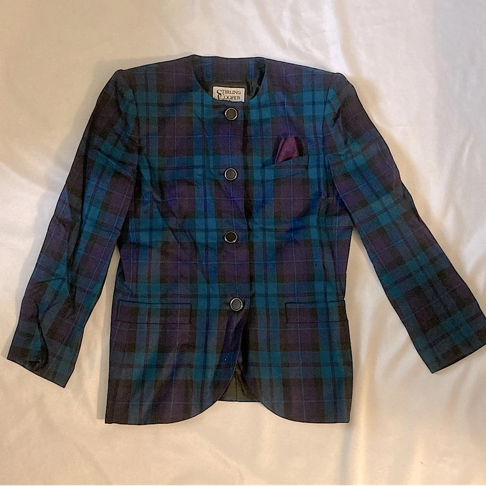 ⭐️ Vintage Stirling Cooper Plaid Button Down Blazer Size 12 - Picture 7 of 13